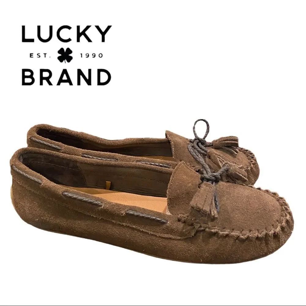 Lucky Brand Alecks Dark Brown Suede Leather Slip-on Loafers Moccasins 8